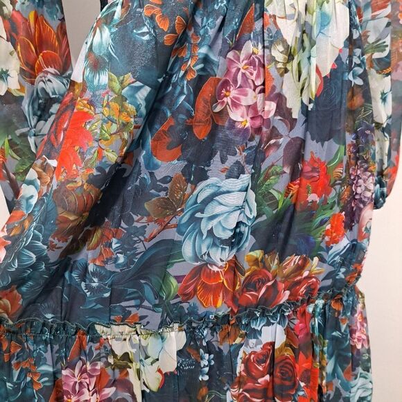 Glamorous Elegant Floral Print V-Neck Tiered Boho Chic Maxi Party Dress Small - Picture 13 of 16